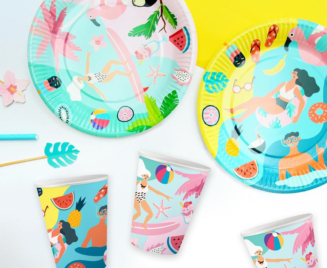 Paper cups Summer collection - Let''s Party (beach), 250 ml/ 6 pcs. EOL